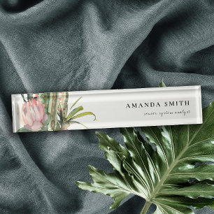 BOHO PINK FLORAL DESERT CACTI FOLIAGE WATERVERF NAAMBORDJE