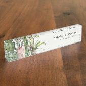 BOHO PINK FLORAL DESERT CACTI FOLIAGE WATERVERF NAAMBORDJE (Zijkant)