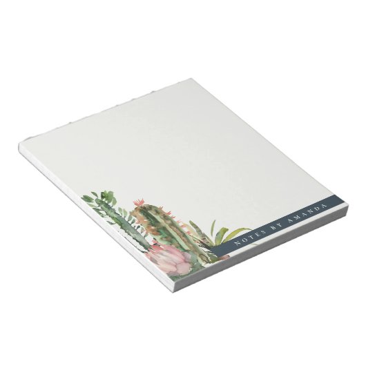 BOHO PINK FLORAL DESERT CACTI FOLIAGE WATERVERF NOTITIEBLOK (Schuin)