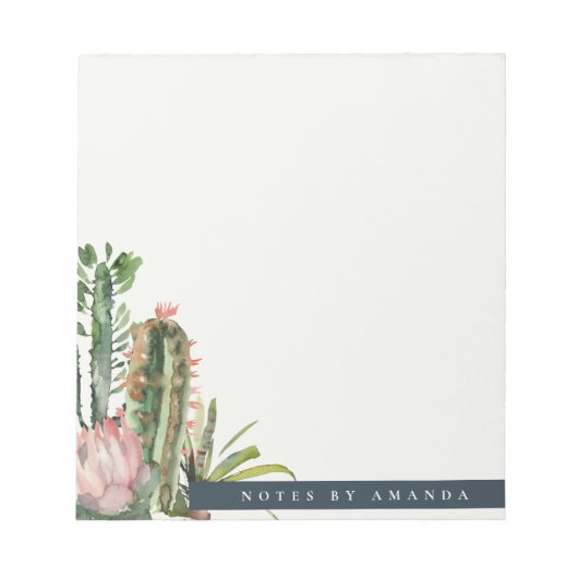 BOHO PINK FLORAL DESERT CACTI FOLIAGE WATERVERF NOTITIEBLOK (Voorkant)