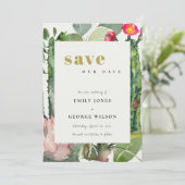 BOHO PINK FLORAL DESERT CACTI FOLIAGE WATERVERF SAVE THE DATE (Staand voorkant)