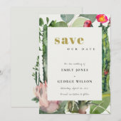 BOHO PINK FLORAL DESERT CACTI FOLIAGE WATERVERF SAVE THE DATE (Voorkant / Achterkant)