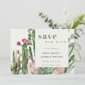 BOHO PINK FLORAL DESERT CACTI FOLIAGE WATERVERF SAVE THE DATE (Staand voorkant)