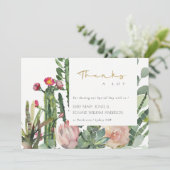 BOHO PINK FLORAL DESERT CACTI FOLIAGE WEDDING BEDANKKAART (Staand voorkant)