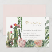 BOHO PINK FLORAL DESERT CACTI FOLIAGE WEDDING BEDANKKAART (Voorkant / Achterkant)