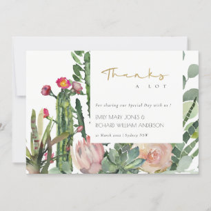 BOHO PINK FLORAL DESERT CACTI FOLIAGE WEDDING BEDANKKAART