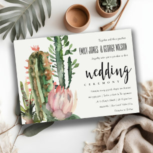 BOHO PINK FLORAL DESERT CACTI FOLIAGE WEDDING KAART
