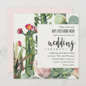 BOHO PINK FLORAL DESERT CACTI FOLIAGE WEDDING KAART (Voorkant / Achterkant)