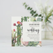 BOHO PINK FLORAL DESERT CACTI FOLIAGE WEDDING KAART (Staand voorkant)