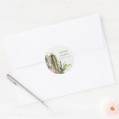 BOHO PINK FLORAL DESERT CACTI FOLIAGE WEDDING RONDE STICKER (Envelop)