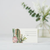 BOHO PINK FLORAL DESERT CACTI WEDING PLACE CARD VISITEKAARTJE (Staand voorkant)
