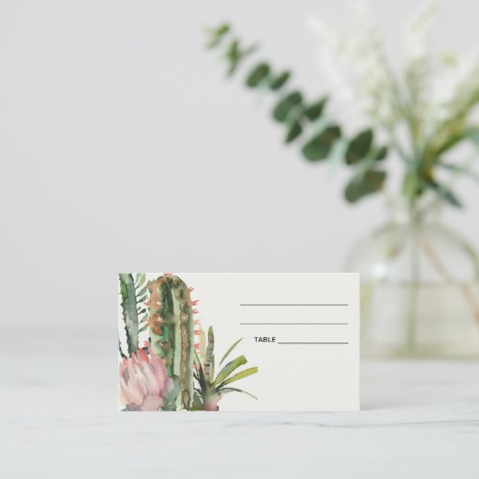 BOHO PINK FLORAL DESERT CACTI WEDING PLACE CARD VISITEKAARTJE (Staand voorkant)