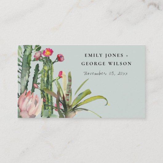 BOHO PINK FLORAL DESERT CACTI WEDING PLACE CARD VISITEKAARTJE (Achterkant)