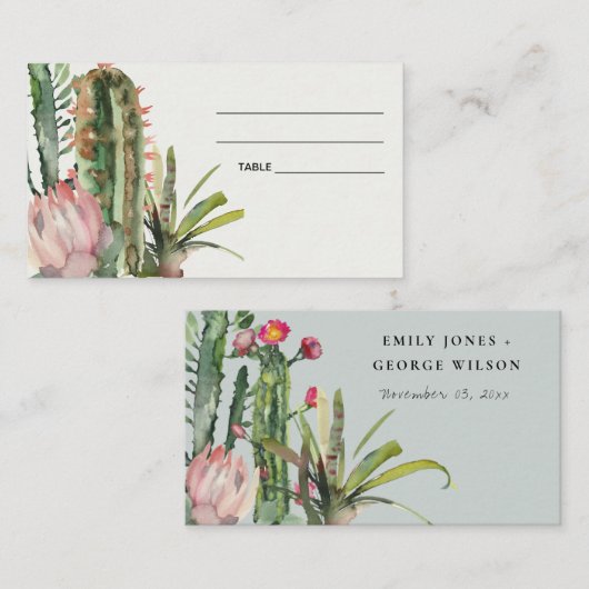 BOHO PINK FLORAL DESERT CACTI WEDING PLACE CARD VISITEKAARTJE (Voorkant / Achterkant)