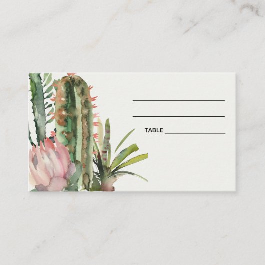 BOHO PINK FLORAL DESERT CACTI WEDING PLACE CARD VISITEKAARTJE (Voorkant)
