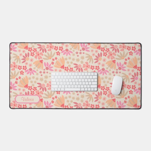 Boho Pink Floral Desk Mat (Keyboard & Muis)