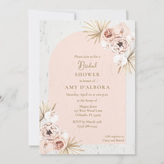 Boho Pink Floral Digital Vrijgezellenfeest Party Kaart (Voorkant)