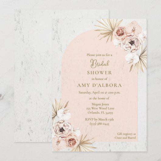 Boho Pink Floral Digital Vrijgezellenfeest Party Kaart (Voorkant / Achterkant)