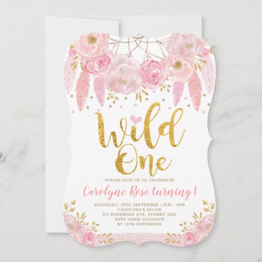 Boho Pink Floral drocatcher Wild Op een dag Kaart (Voorkant)
