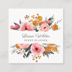 Boho Pink Floral Event Planner Visitekaartje