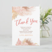 Boho Pink Floral Flowers Birthday Party Bedankkaart (Staand voorkant)