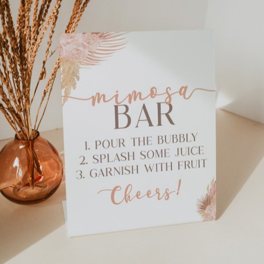 Boho Pink Floral Flowers Mimosa Bar Reclamebord Met Voetstuk