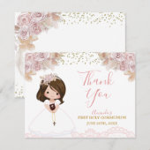Boho Pink Floral Girl Eerste Heilige Communie Bedankkaart (Voorkant / Achterkant)