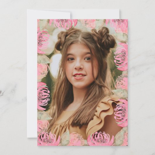 Boho Pink Floral Girl's Afstuderen Kaart (Achterkant)