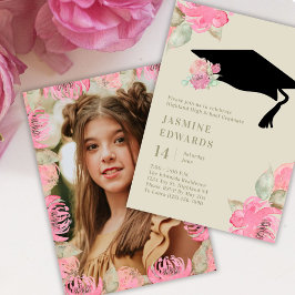 Boho Pink Floral Girl's Afstuderen Kaart