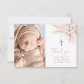 Boho Pink Floral Girls Baptism Christening Bedankkaart (Voorkant)