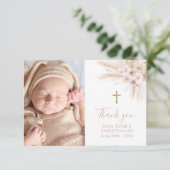 Boho Pink Floral Girls Baptism Christening Bedankkaart (Staand voorkant)