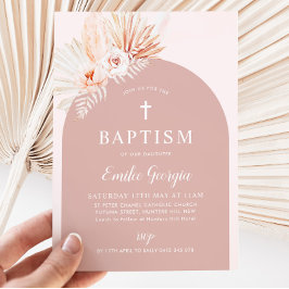 Boho Pink Floral Girls Baptism Christening Kaart