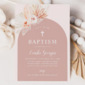 Boho Pink Floral Girls Baptism Christening Kaart