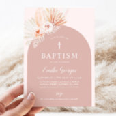 Boho Pink Floral Girls Baptism Christening Kaart