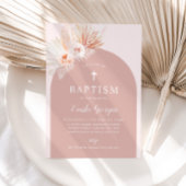 Boho Pink Floral Girls Baptism Christening Kaart
