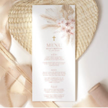 Boho Pink Floral Girls Baptism Christening Menu