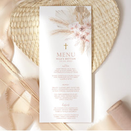 Boho Pink Floral Girls Baptism Christening Menu