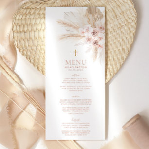 Boho Pink Floral Girls Baptism Christening Menu