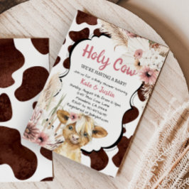 Boho Pink Floral Highland Koe Baby shower Kaart