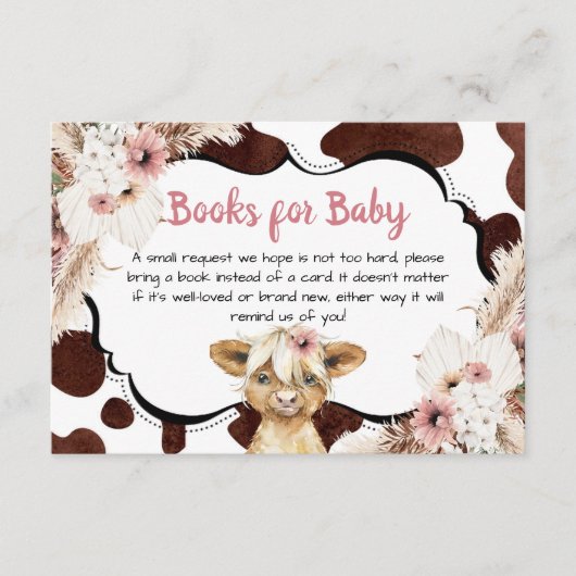 Boho Pink Floral Highland Koe boeken voor Baby Informatiekaartje (Voorkant)
