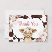 Boho Pink Floral Highland Koe Dank u kaart (Voorkant)