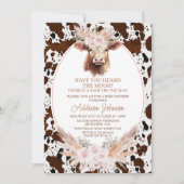 Boho Pink Floral Highland Koe Koeienhuid Baby show Kaart (Voorkant)