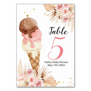Boho Pink Floral Ice Cream Modern Table Number Kaart