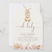 Boho Pink Floral Little Bunny Baby shower Kaart (Voorkant)