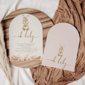 Boho Pink Floral Little Bunny Baby shower Kaart