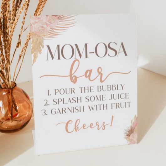 Boho Pink Floral Ma-Osa Baby shower Mimosa Bar Reclamebord Met Voetstuk