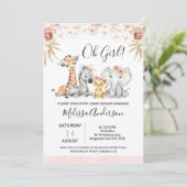 Boho Pink Floral met Palm Leaf Safari Baby shower Kaart (Staand voorkant)