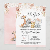 Boho Pink Floral met Palm Leaf Safari Baby shower Kaart (Voorkant / Achterkant)