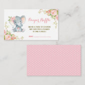 Boho Pink Floral Olifant Luier Raffle Ticket Informatiekaartje (Voorkant / Achterkant)