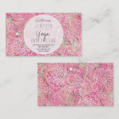 Boho pink floral paisley yoga instructeur visitekaartje (Voorkant / Achterkant)